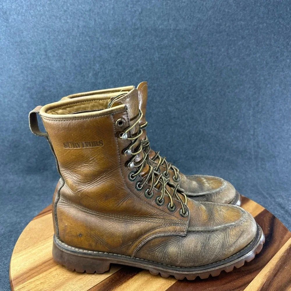 Vtg Herman Survivors Insulated Mens 8L Brown Leather Moc Toe Boots 1978 USA Lug